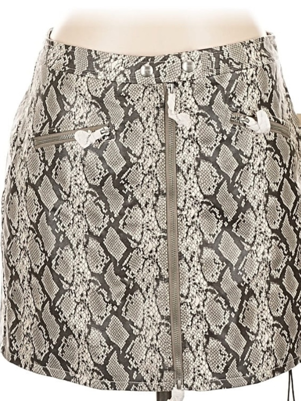 Blank NYC Taupe and Black Snake-Print Zip Mini Skirt